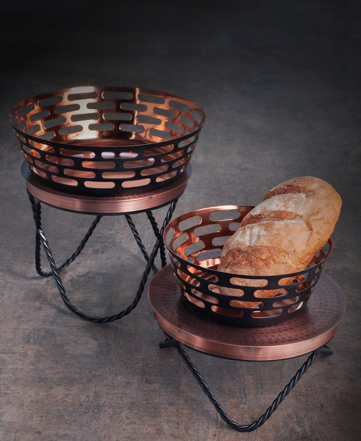 Black Copper Finish Mirror Stainless Steel Round Bread Basket 8 D in