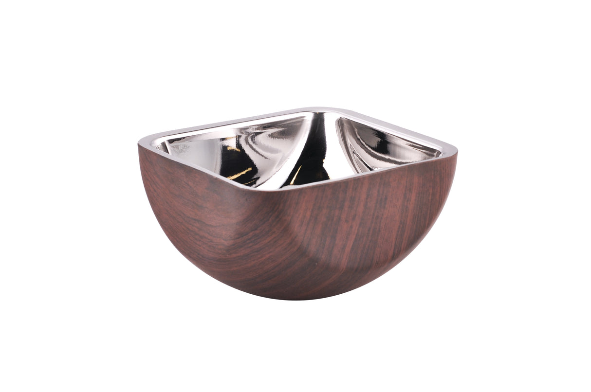 Davos Wood Finish Stainless Steel Double Wall Squircle Bowl with Lid Small