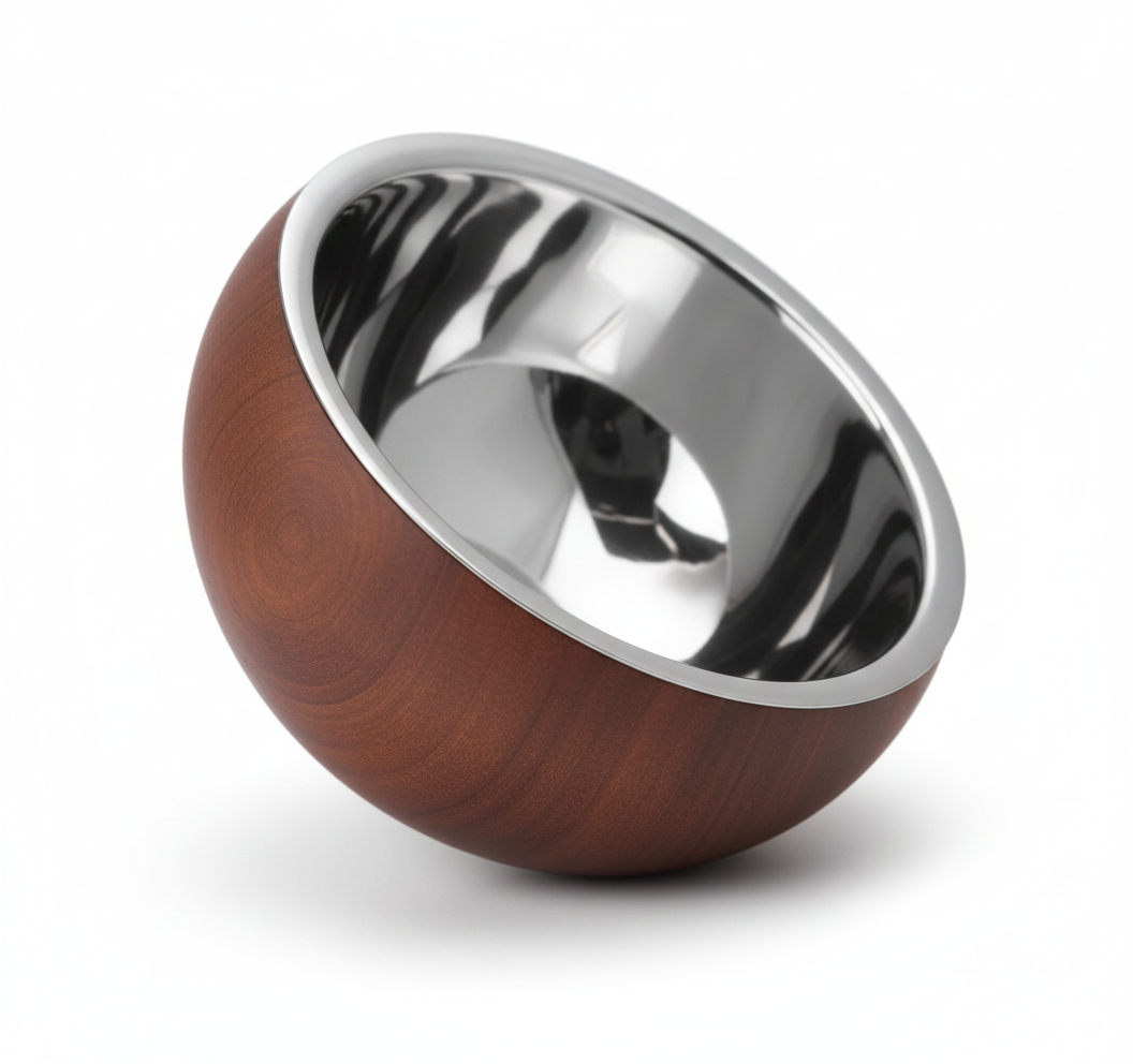 Davos Wood Finish Stainless Steel Round Candy Bowl Regular 2 Qt (2 L)
