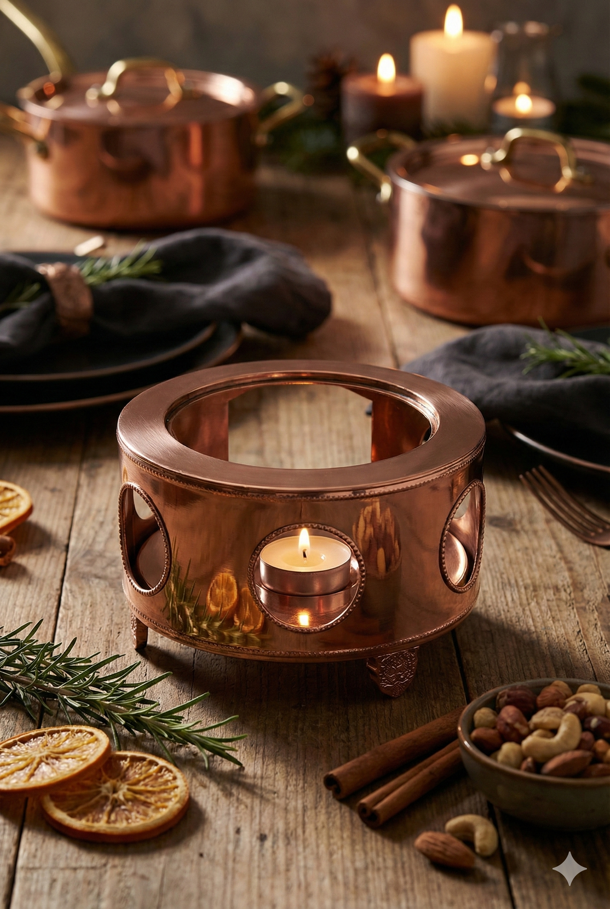 Baroque Round Induction Mirror Copper Finish 10.6 in D Burner PVD