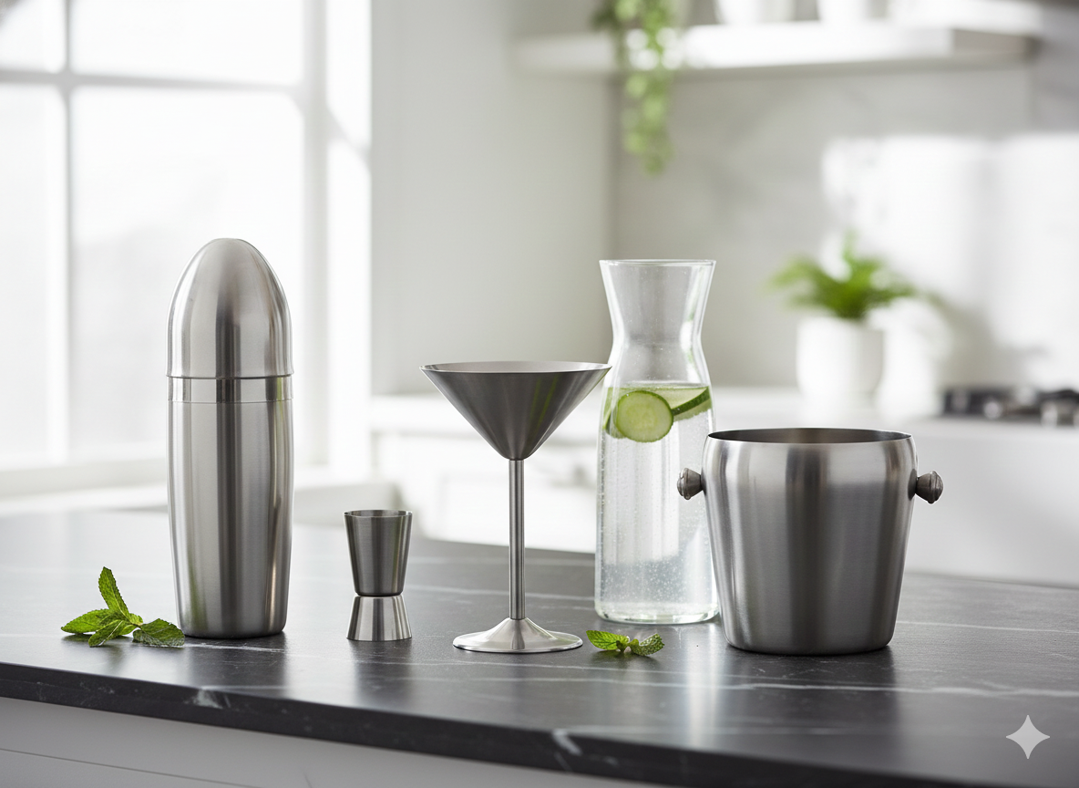 Vegas Brushed Finish Barware Combo Set of 4