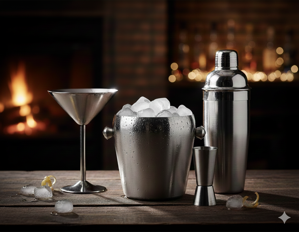Vegas Titanium Finish Barware Combo Set of 4