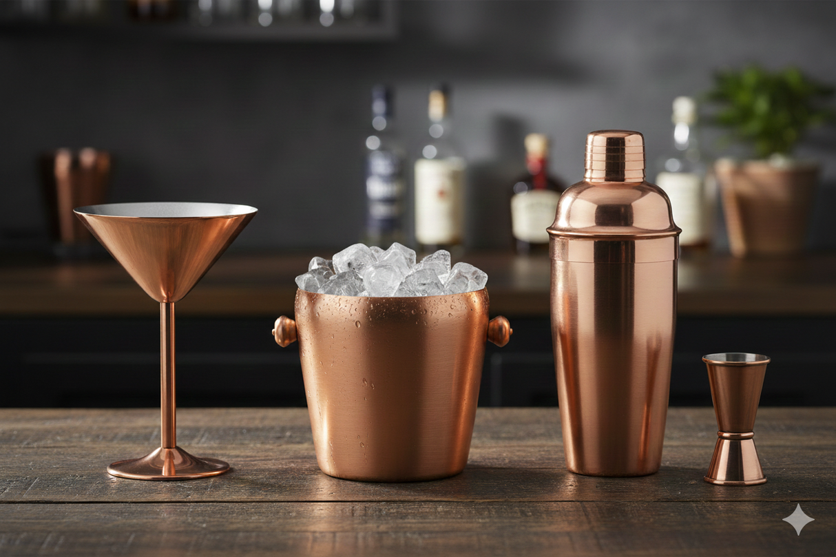 Vegas Copper Finish Barware Combo Set of 4