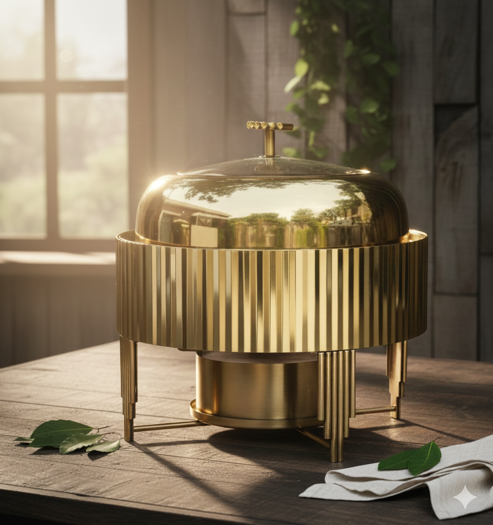 Waves Mirror Gold PVD Finish Chafing Dish W/Mirror Gold Ring 6 L