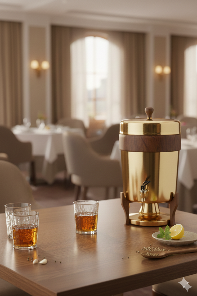 Checker Coffee Urn Mirror Gold PVD and Wood Finish
