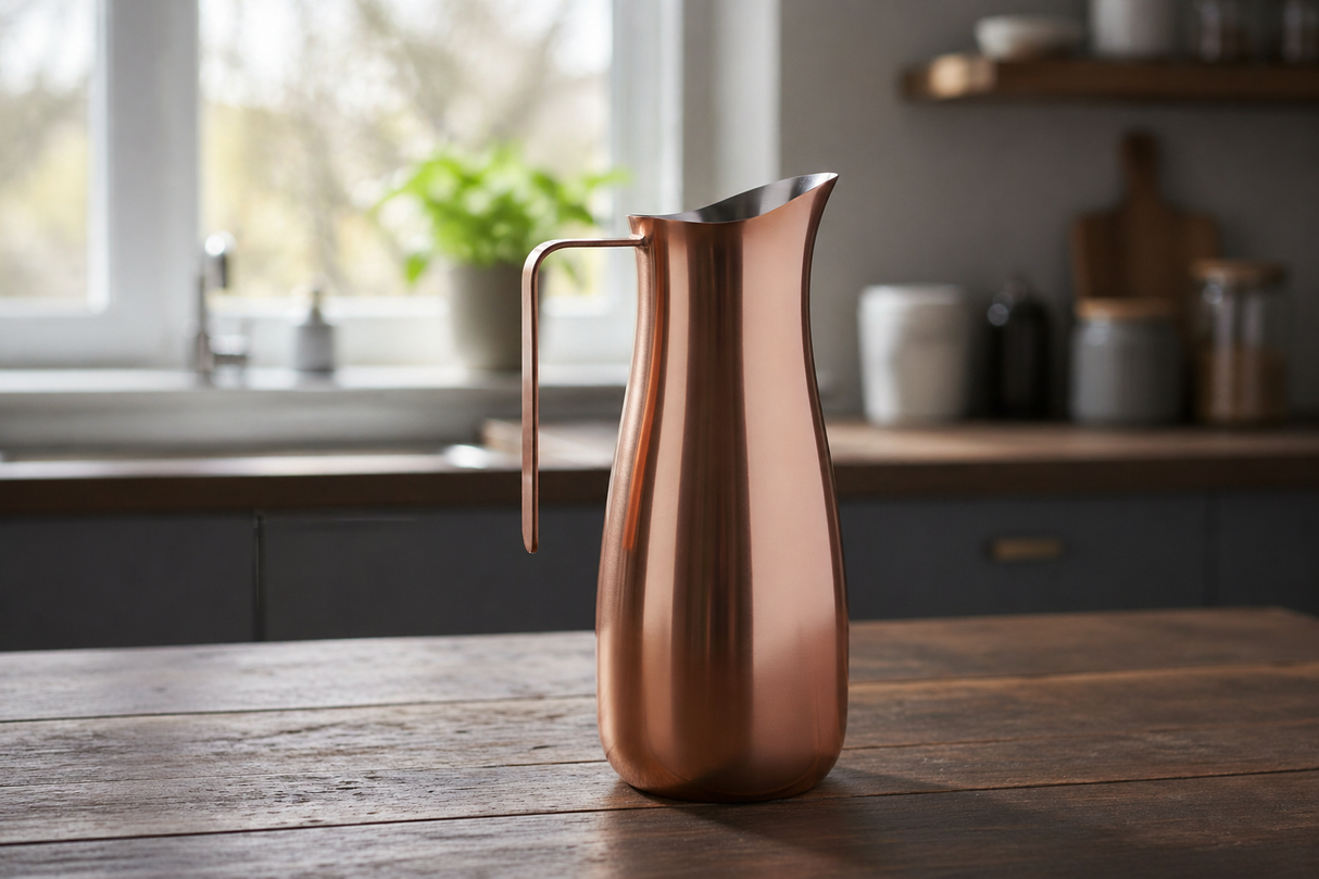 Erik Bagger Mirror Steel Copper Finish 64 oz Water Pitcher with Steel Handle (10H)