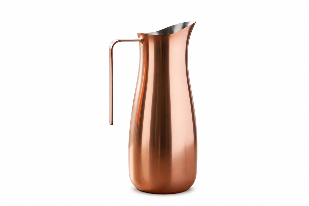 Erik Bagger Mirror Steel Copper Finish 64 oz Water Pitcher with Steel Handle (10H)