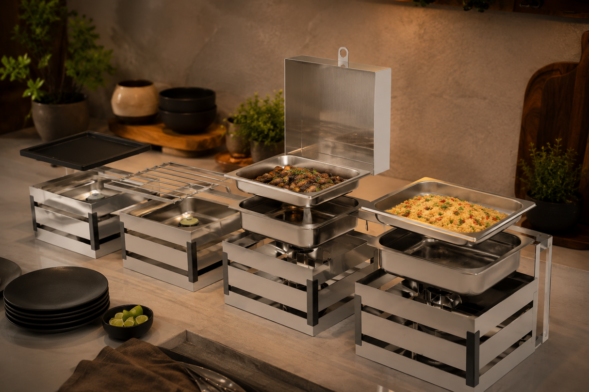 Chafing Dish Bundle for Buffet Station GN 1by2 Includes SS Water Pan Food Pan Lid Lid Holder