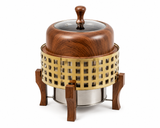 Checkers Wood and Mirror Gold Finish Chafing Dish 6 L