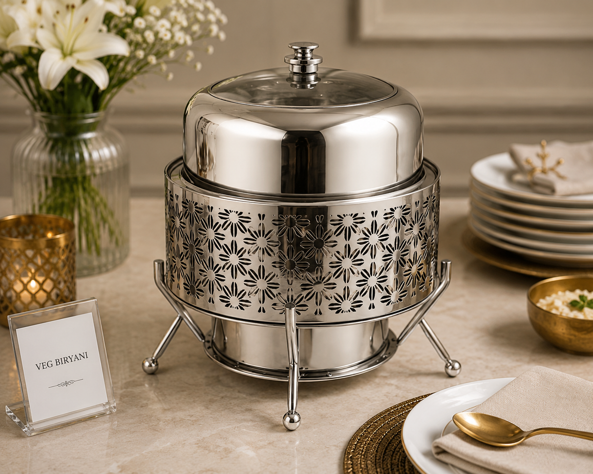 Heriloom Mirror Steel Finish Chafing Dish 6 L (14 D x 13.5 H in)