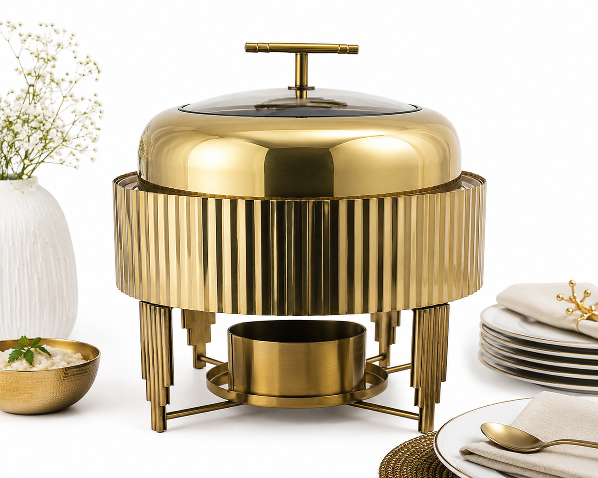Waves Mirror Gold PVD Finish Chafing Dish 3 L (without Ring) (11.5 D x 11.5 H in)