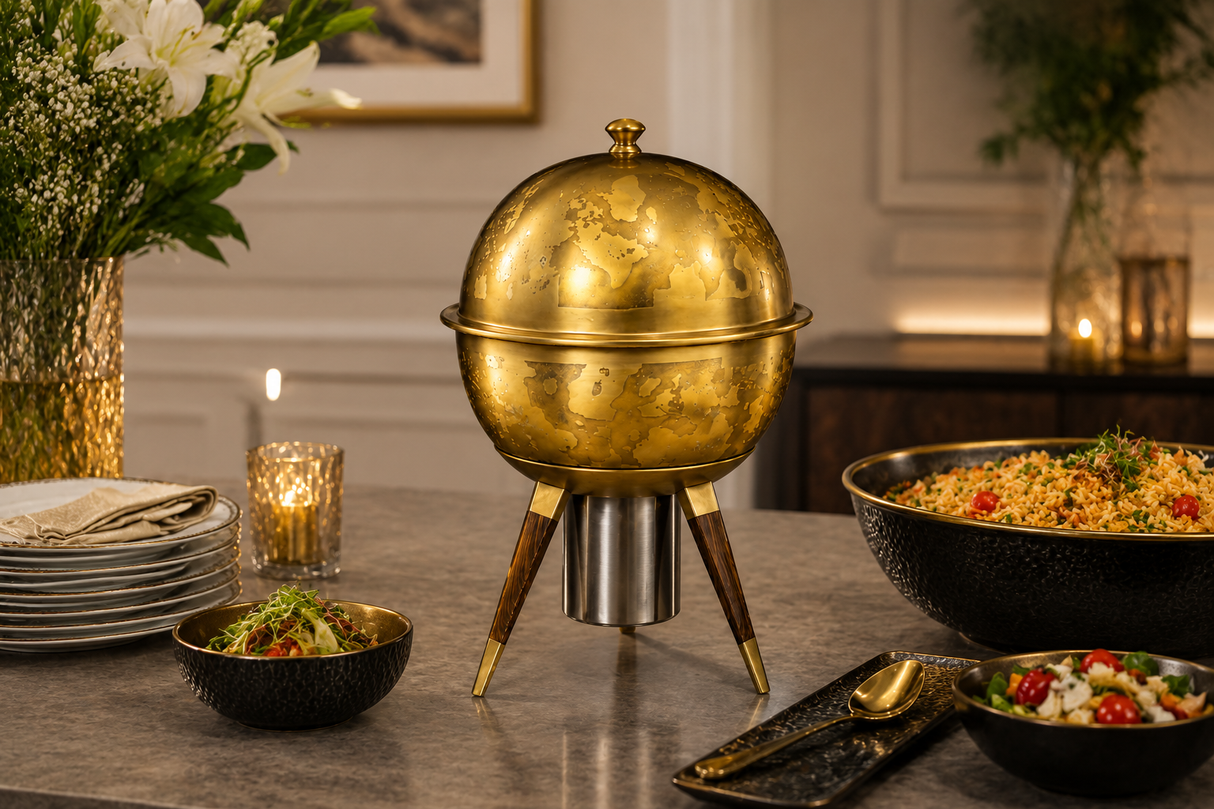 Baroque Brushed Etched Gold PVD Finish Chafing 6 lt