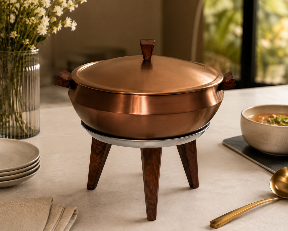 Tuscan Copper PVD Finish 2.5 Ltr Round Chafing Dish with Insert & Fuel Stand (10 D x 10.5 H in)