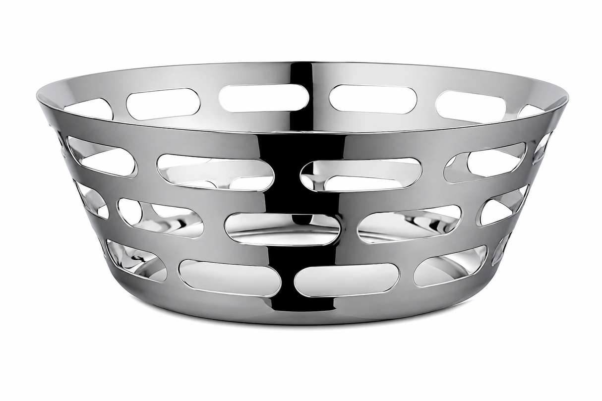 Sharp Mirror Black Finish Stainless Steel Round Basket (12 D X 3.3 H in)
