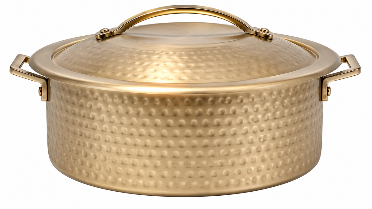 Skyserv Induction Brushed Gold PVD Finish 6 Ltr Round Dutch Oven With Food Pan