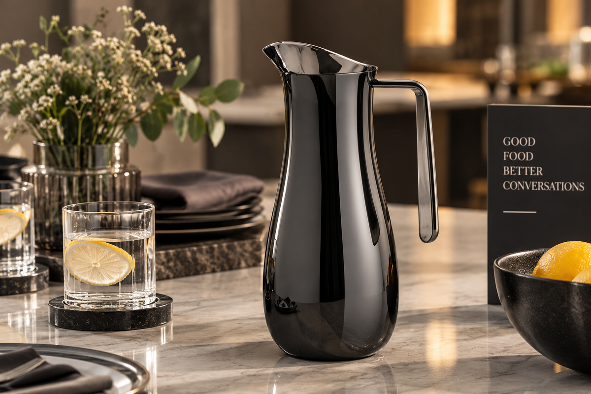 Erik Bagger Mirror Steel Black Finish 64 oz Water Pitcher with Steel Handle (10H in)