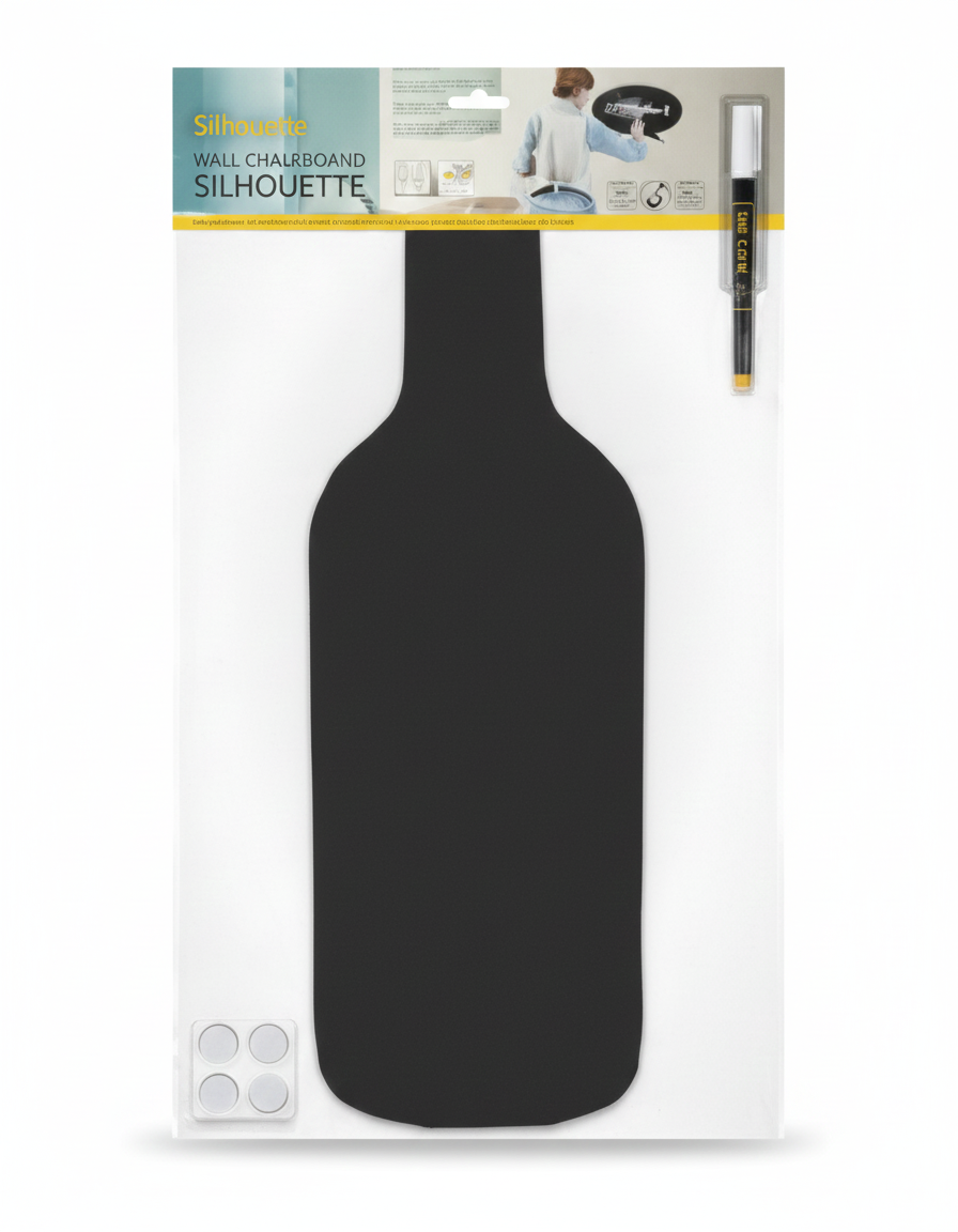 Silhouette Bottle Chalk Board with Chalk Marker and Wall Velcro Mounting Strips