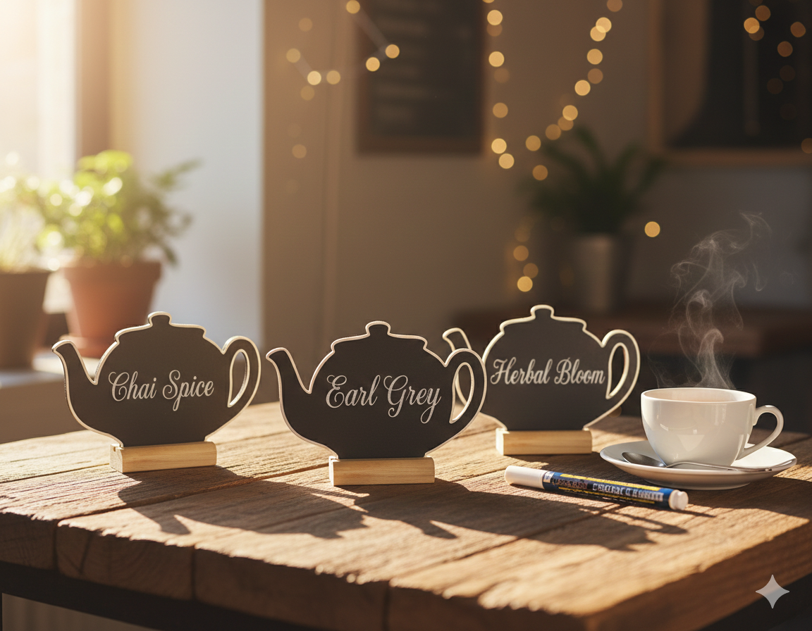 Silhouette Mini Teapot Table Chalk Board-Set of 3 with Chalk Marker 10L x 12W x 2H cm