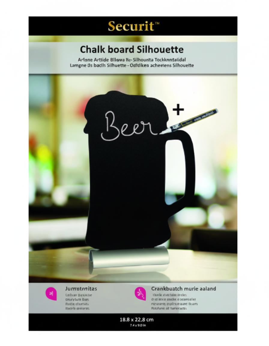 Silhouette Beer Aluminum Base Table Chalk Board with Chalk Marker 24L x 22W x 6H cm