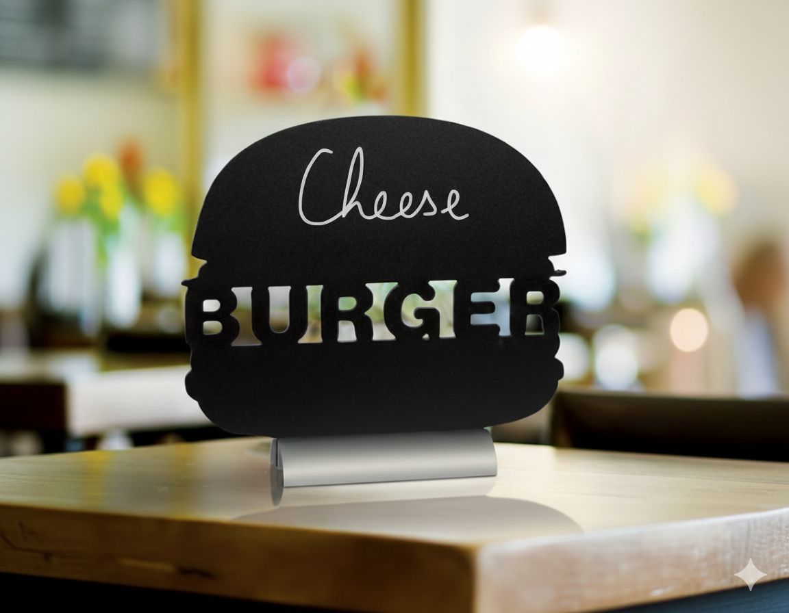 Silhouette Burger Aluminum Base Table Chalk Board with Chalk Marker