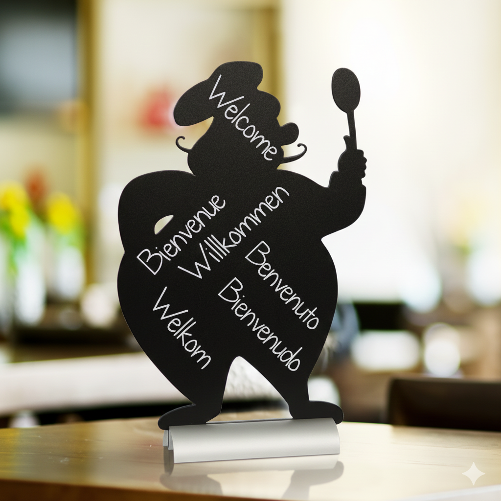 Silhouette Chef Aluminum Base Table Chalk Board with Chalk Marker (35L x 22W x 4H cm)