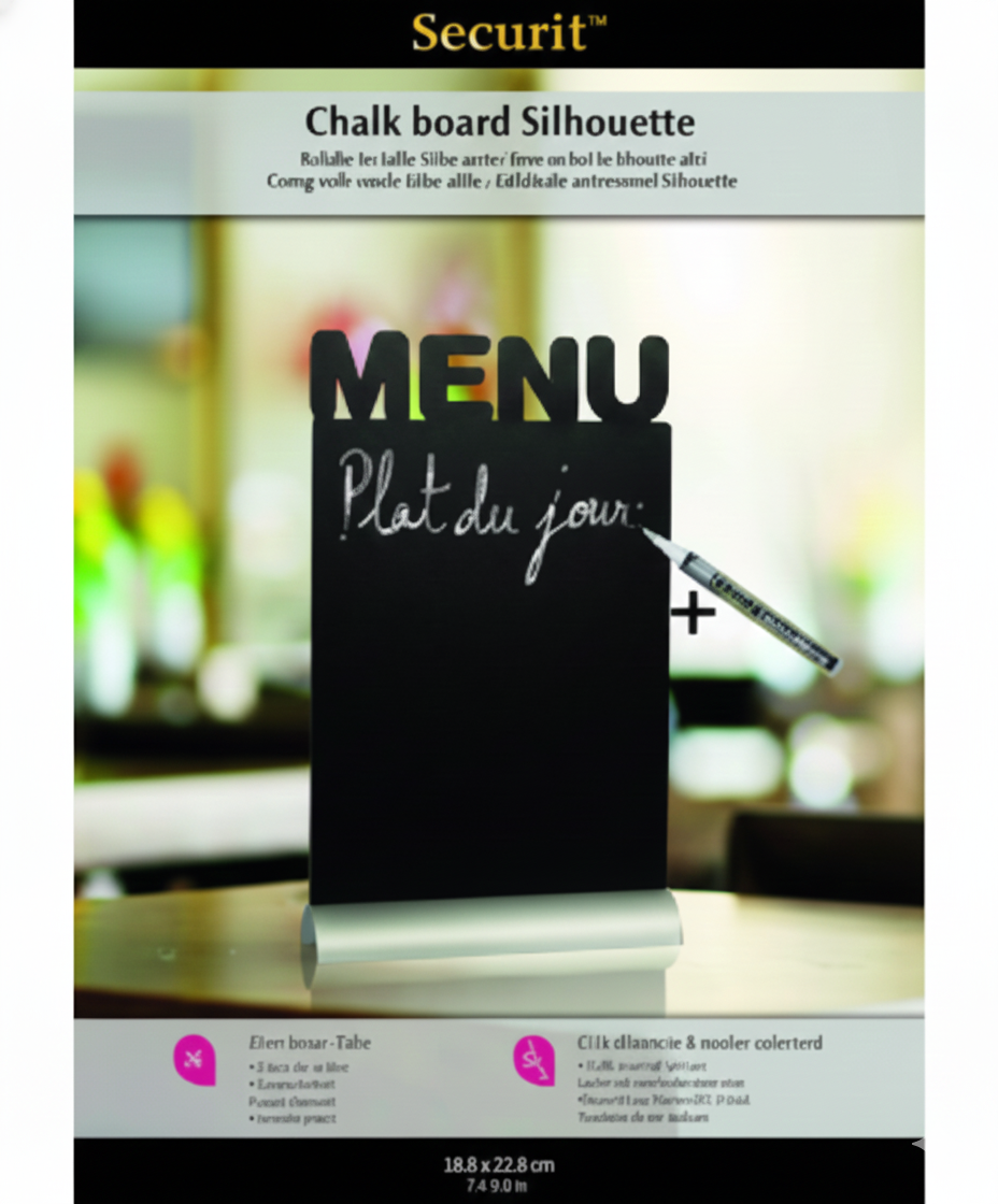 Silhouette Menu Aluminum BaseTable Chalk Board with Chalk Marker 34L x 21W x 6H cm