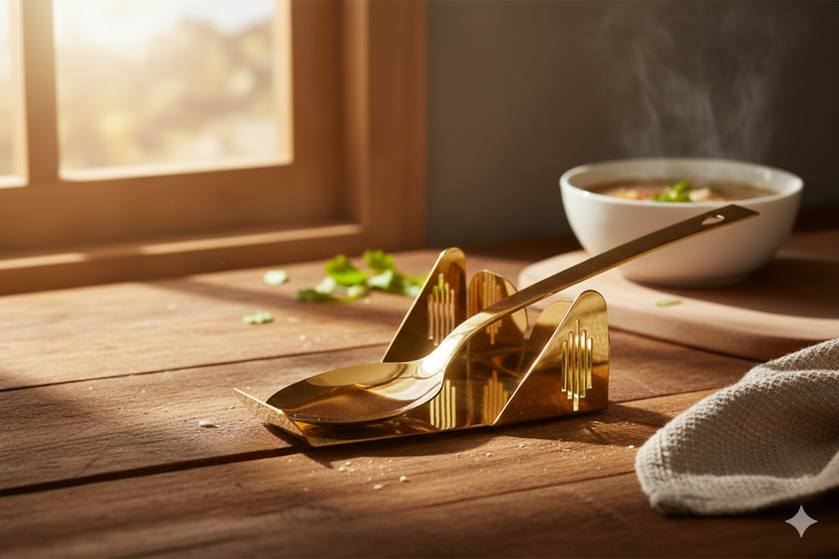 Waves Gold PVD Finish Spoon Rest (13.25L x 4.50W x 2.75H)