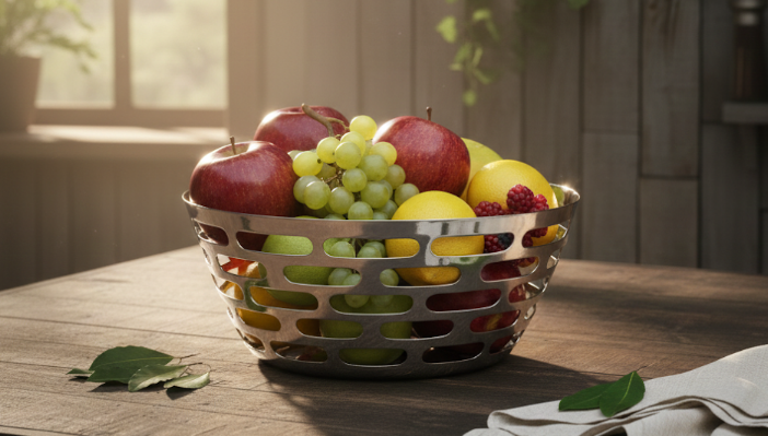Sharp Mirror Gold Finish Stainless Steel Round Basket