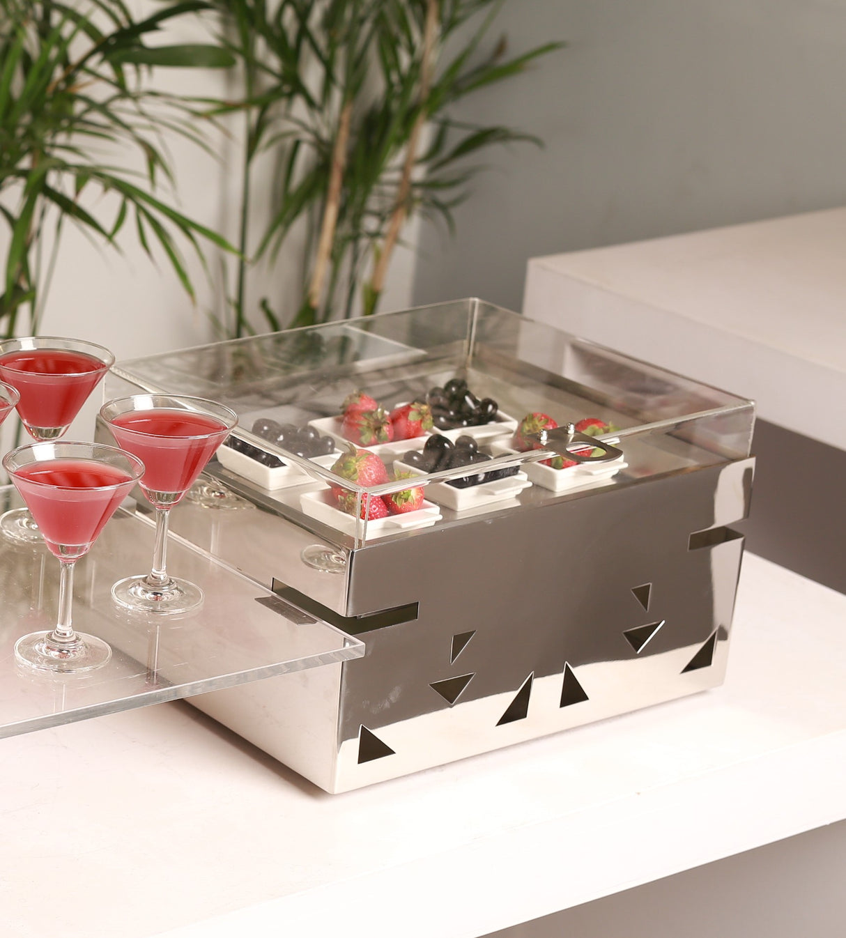 Fat Free Mirror 1by1 Buffet Station withFour Clips-3 Hinge Holders and Burner Base
