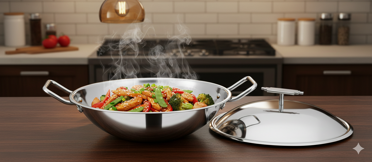 Waves Mirror Finish Round Induction 6 Ltr Wok (17L x 14W x 8H)